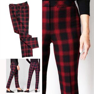 J. Jill Womens Dressy Pant Black/Red Skinny Plaid Stretch Size 6P